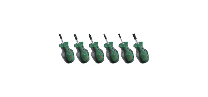Amazon: Set de 6 Tournevis Courts Bosch - PH/PZ/TX/Plat, Acier S2, Embout Magnétique à 11,97€