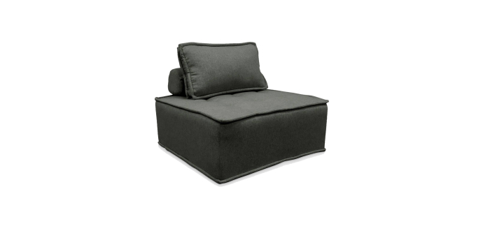 Sweeek: Chauffeuse modulable tissu capitonné gris - 90x90 cm, bois d'hévéa à 139,99€ (au lieu de 199,99€)