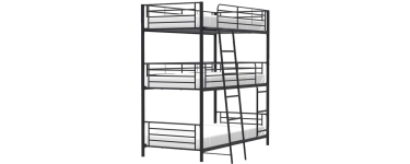 Cdiscount: Lits superposés Trio en métal - 3 places, Noir, Sommiers inclus, 3x90x190 cm à 169,99€