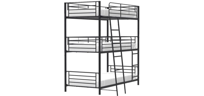 Cdiscount: Lits superposés Trio en métal - 3 places, Noir, Sommiers inclus, 3x90x190 cm à 169,99€