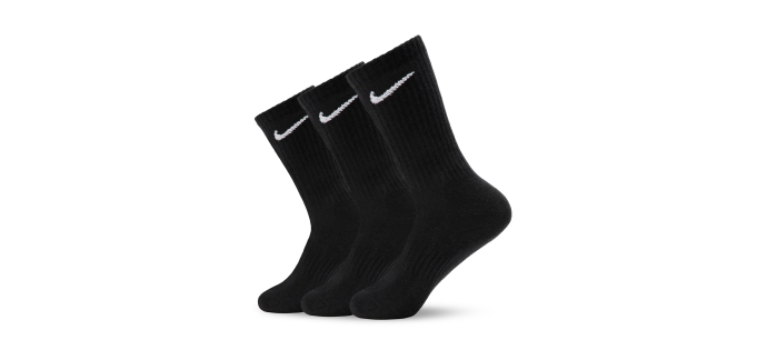 Amazon: Lot de 3 paires de chaussettes Nike Homme Everyday Ltwt Crew - Noir, S ou L à 10,99€