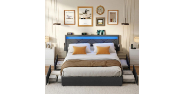 Amazon: Lit double Vasagle 140x190 cm avec LED, 4 tiroirs, tête ajustable à 149,99€ (au lieu de 181€)
