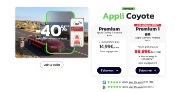 Coyote: Abonnement 1 an Premium Apple CarPlay & Android Auto à 89,99€ (au lieu de 149,99€)