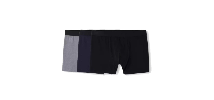 Decathlon: Lot de 3 boxers en coton Homme - Noir/Gris/Bleu à 12,59€ (au lieu de 17,99€)