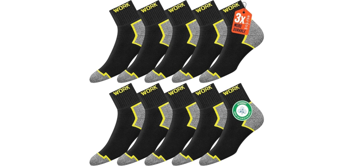 Amazon: Lot de 10 paires de chaussettes de travail semelles coussinées Soxco à 12,85€ (au lieu de 18,99€)