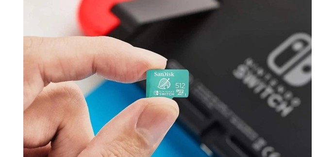 Amazon: Carte microSDXC SanDisk 512 Go - Licence Nintendo Switch à 68,99€ (au lieu de 75,61€)
