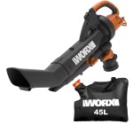 Amazon: Souffleur Aspirateur Broyeur Worx 3000W WG505E - 335km/h, sac 45L à 75,49€ (au lieu de 125,13€)