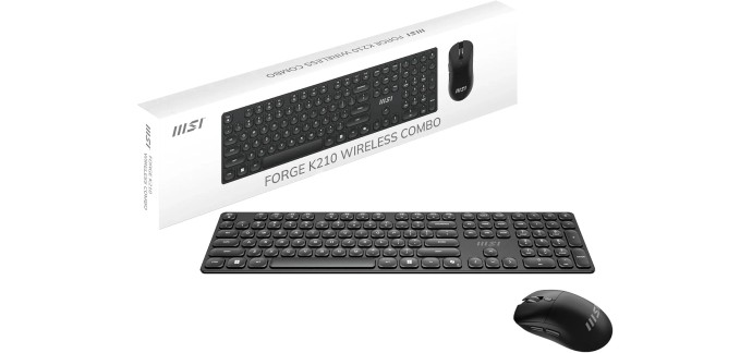 Amazon: Combo souris + clavier sans fil MSI Forge K210 - Scissor Switches, Low-Profile, 120h, rechargeable,