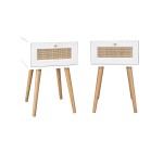 Sweeek: Lot de 2 tables de chevet décor bois blanc cannage à 82,49€ (au lieu de 109,99€)