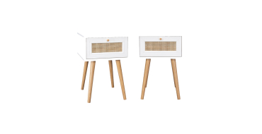 Sweeek: Lot de 2 tables de chevet décor bois blanc cannage à 82,49€ (au lieu de 109,99€)