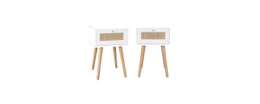 Sweeek: Lot de 2 tables de chevet décor bois blanc cannage à 82,49€ (au lieu de 109,99€)