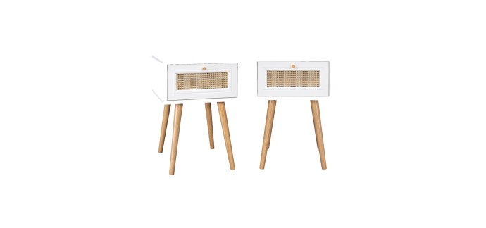 Sweeek: Lot de 2 tables de chevet décor bois blanc cannage à 82,49€ (au lieu de 109,99€)