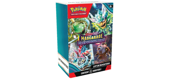 Amazon: Lot de 6 boosters Mascarade Crépusculaire (Pokémon JCC) à 34,32€ (au lieu de 35,94€)