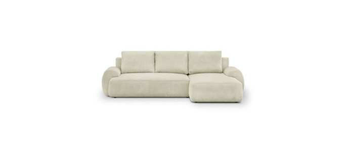 Cdiscount: Canapé d'angle droit convertible 4/5 places MILO - Velours côtelé beige, coffre de rangement à 759,9