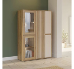 Cdiscount: Meuble de Rangement Bibliothèque ELISTON FORTE - Blanc Mat & Chêne Naturel, 5 portes dont 2 vitrées,
