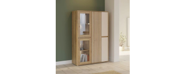 Cdiscount: Meuble de Rangement Bibliothèque ELISTON FORTE - Blanc Mat & Chêne Naturel, 5 portes dont 2 vitrées,