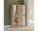 Cdiscount: Meuble de Rangement Bibliothèque ELISTON FORTE - Blanc Mat & Chêne Naturel, 5 portes dont 2 vitrées,