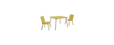 Sweeek: Table carrée enfant bois de pin 2 assises jaune à 37,49€ (au lieu de 49,99€)