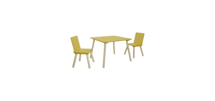 Sweeek: Table carrée enfant bois de pin 2 assises jaune à 37,49€ (au lieu de 49,99€)