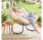 Cdiscount: Chaise de jardin à bascule COSTWAY - Rotin PE tressé, coussin blanc, charge 140kg à 131,79€