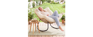 Cdiscount: Chaise de jardin à bascule COSTWAY - Rotin PE tressé, coussin blanc, charge 140kg à 131,79€
