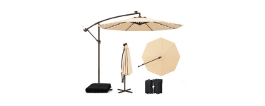Cdiscount: Parasol déporté 3m - 40 lumières LED, panneau solaire, protection UV 20+ à 111,99€