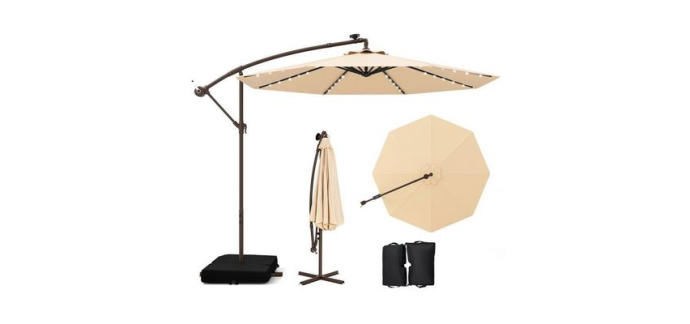 Cdiscount: Parasol déporté 3m - 40 lumières LED, panneau solaire, protection UV 20+ à 111,99€