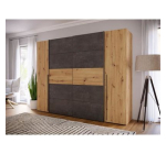 Cdiscount: Armoire NARAGO - Décor chêne artisan et béton gris, 2 portes battantes + 2 coulissantes, L270,3 cm à