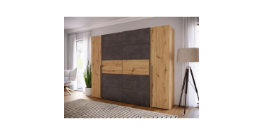 Cdiscount: Armoire NARAGO - Décor chêne artisan et béton gris, 2 portes battantes + 2 coulissantes, L270,3 cm à