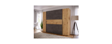 Cdiscount: Armoire NARAGO - Décor chêne artisan et béton gris, 2 portes battantes + 2 coulissantes, L270,3 cm à