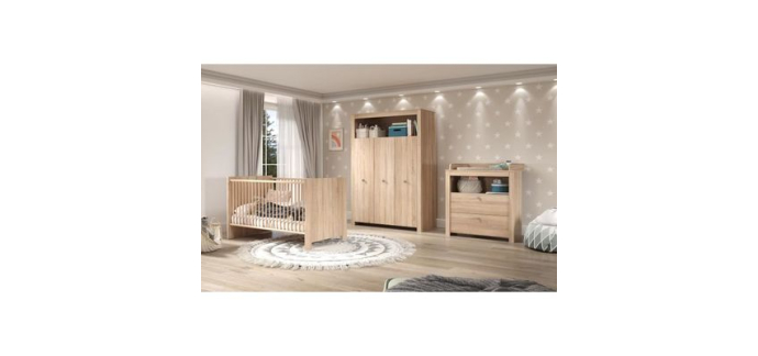Cdiscount: Chambre bébé Trio OLIVIA - Lit 70x140 cm + Commode à langer + Armoire à 469,99€ (au lieu de 929,99€)