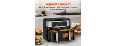 JoyBuy: TOKIT Friteuse sans huile double compartiment 10 L 2850 W à 49,99€ (au lieu de 129,99€)