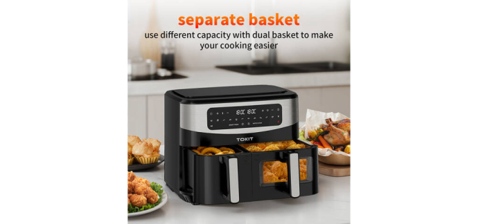 JoyBuy: TOKIT Friteuse sans huile double compartiment 10 L 2850 W à 49,99€ (au lieu de 129,99€)
