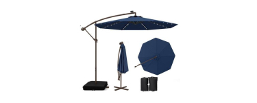 Cdiscount: Parasol déporté 3x3M 40 LEDs COSTWAY - Base croisée, sac de sable, panneau solaire à 106,49€