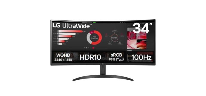 Amazon: Ecran PC Ultra Large 34" LG UltraWide 34WR50QK-B - Dalle VA QHD 100Hz à 199,99€ (au lieu de 219,11€)