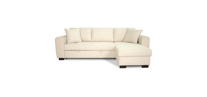 Cdiscount: Canapé d'angle convertible réversible HAMILTON 4 places - Velours Beige - 245x150x86 cm à 569,99€