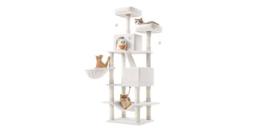 JoyBuy: Arbre à chat 168 cm - 13 poteaux, 2 niches, hamac, panier à 42,99€ (au lieu de 91,9€)