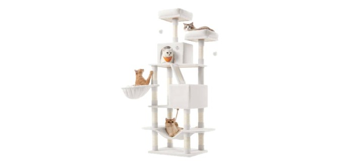 JoyBuy: Arbre à chat 168 cm - 13 poteaux, 2 niches, hamac, panier à 42,99€ (au lieu de 91,9€)
