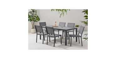 Cdiscount: Ensemble repas table de jardin 6 personnes - Table + 6 chaises - Aluminium - L180 cm - Gris anthraci
