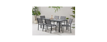 Cdiscount: Ensemble repas table de jardin 6 personnes - Table + 6 chaises - Aluminium - L180 cm - Gris anthraci