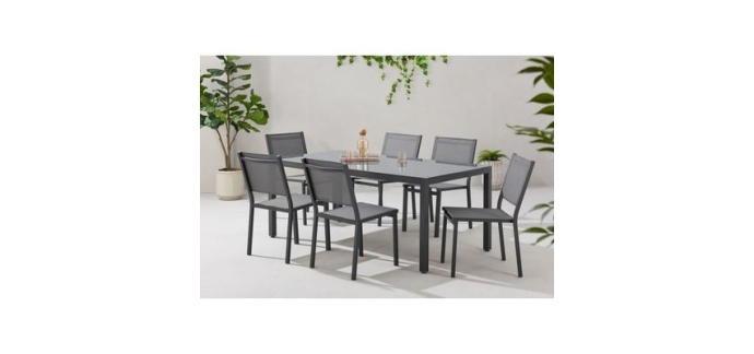 Cdiscount: Ensemble repas table de jardin 6 personnes - Table + 6 chaises - Aluminium - L180 cm - Gris anthraci