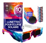 Amazon: Pack de 10 Lunettes Éclipse Solaire ISO 12312-2 + 3 filtres smartphone à 8,54€
