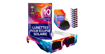 Amazon: Pack de 10 Lunettes Éclipse Solaire ISO 12312-2 + 3 filtres smartphone à 8,54€