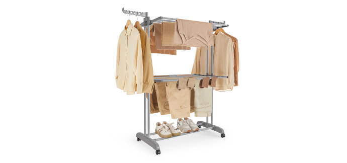 Amazon: Etendoir à linge Songmics 3 niveaux - roulettes, pliable, 63,5x128x148 cm à 21,74€