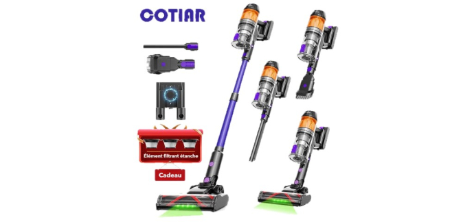 JoyBuy: Cotiar R11 Aspirateur sans fil 500W - 50 kPa, autonomie 60 min, écran LED à 44,99€
