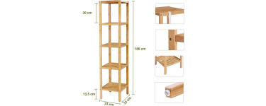 JoyBuy: Étagère sur pied en bambou 5 niveaux 33x33x146 cm à 24,98€ (au lieu de 111,98€)