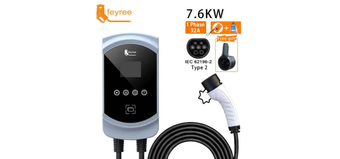 JoyBuy: Chargeur VE feyree 32A 7,6kW monophasé Wallbox Type 2 avec app à 185,85€ (au lieu de 259,9€)