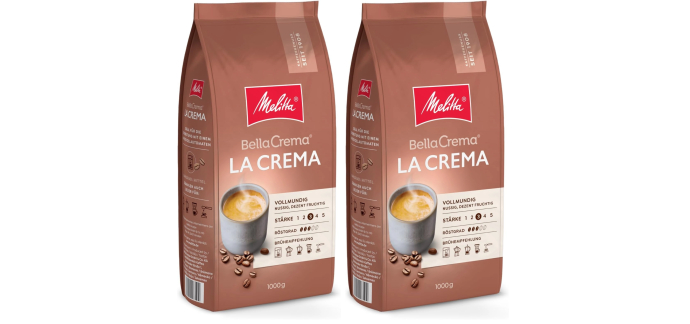 Amazon: Lot de 2 paquets de 1kg de café en grain Melitta BellaCrema - Intensité 3 à 25,90€