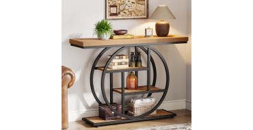 Amazon: Console Industrielle Tribesigns - 105 cm, 4 Niveaux, Base Circulaire, Marron Clair à 50,99€