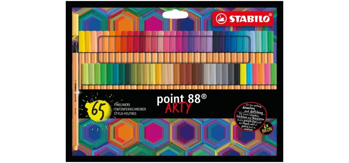 Amazon: Lot de 65 feutres pointe fine Stabilo point 88 ARTY - coloris assortis à 25,35€ (au lieu de 52,48€)